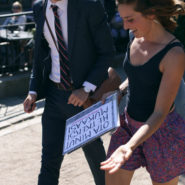 A guy on his way to a meeting in Kappeli at Esplanadi Park